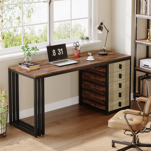 55" Computer Desk, Wood Office Desk with Reversible Drawer Tribesigns