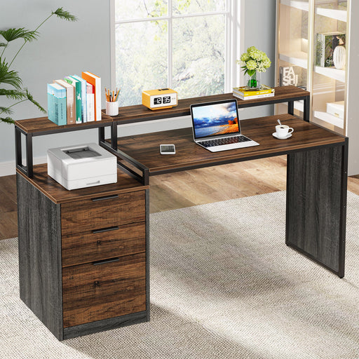 55" Computer Desk, Wood Office Desk with Reversible File Cabinet Drawer Tribesigns