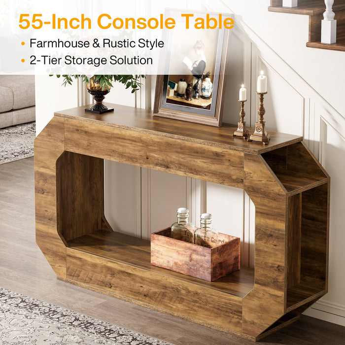 55" Console Table, 2 - Tier Farmhouse Entryway Table Sofa Table with Storage Tribesigns