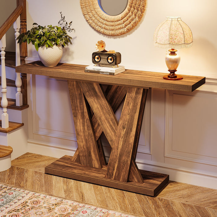 55" Console Table, Farmhouse Entryway Table With Geometric Base Tribesigns