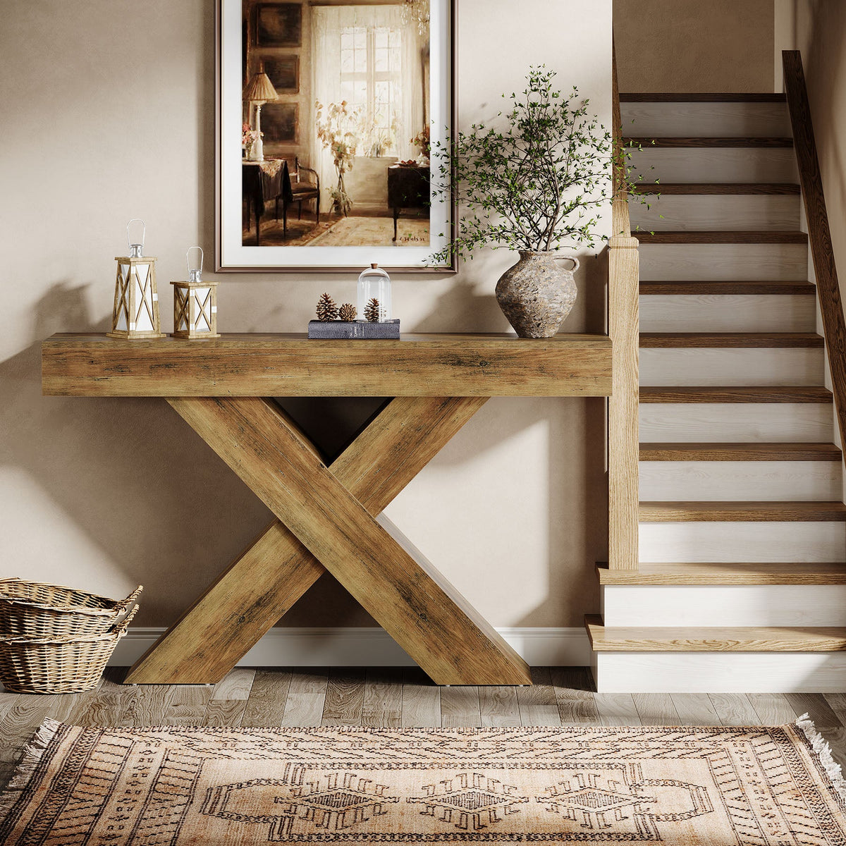 Tribesigns 55" Console Table, Wooden Unique Design Sofa Foyer Table ...