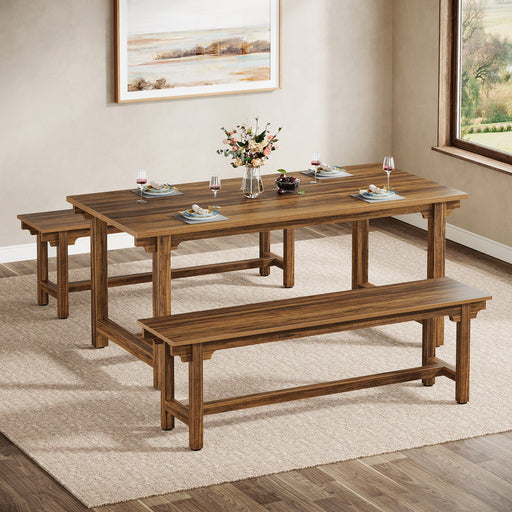 55" Dining Table Set, 3 - Piece Kitchen Table Set with 2 Benches Tribesigns