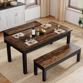 55" Dining Table Set, 3 Pieces Wood Kitchen Table with 2 Benches Tribesigns 3