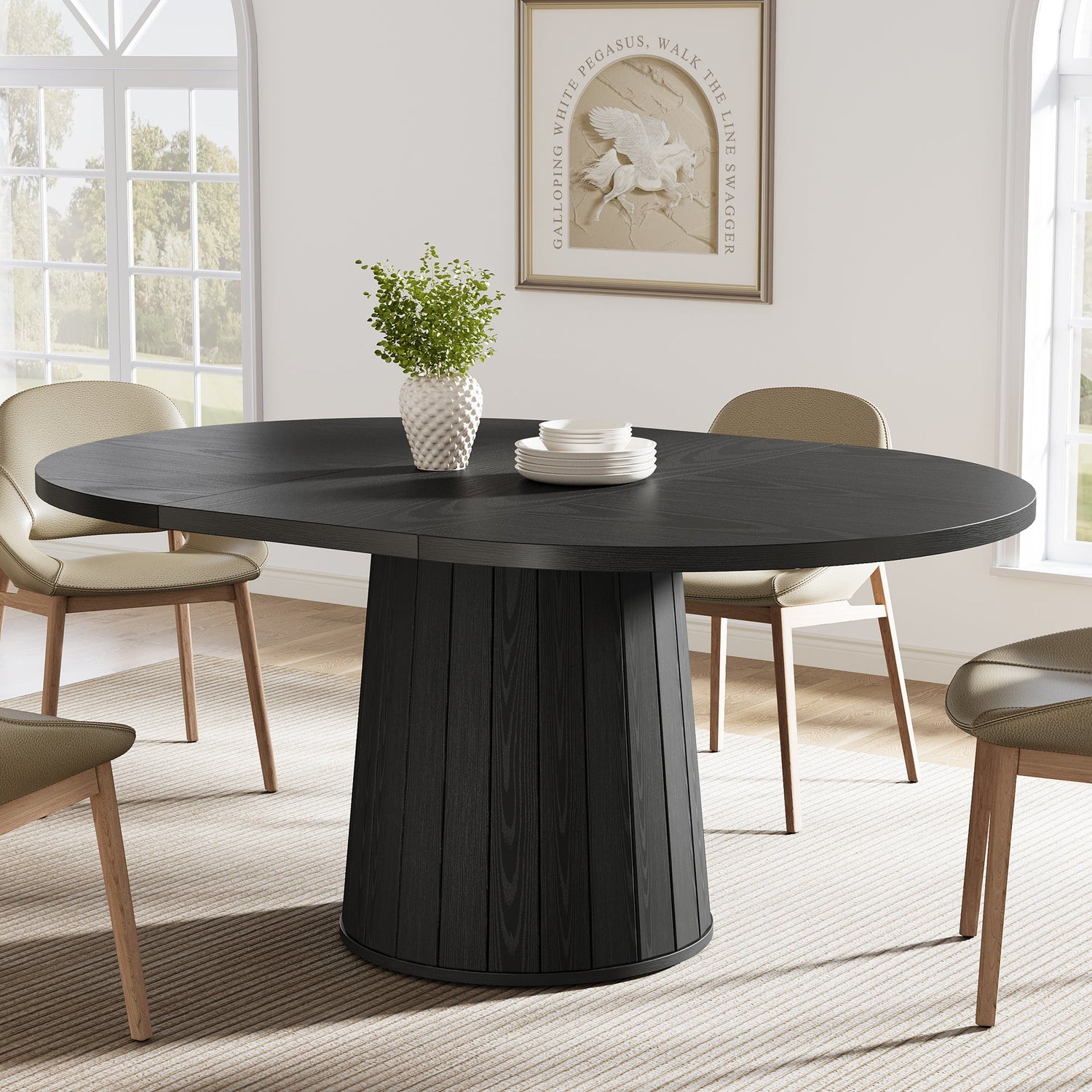 Tribesigns 55" Dining Table, Wood Oval Kitchen Dinner Table-Tribesigns