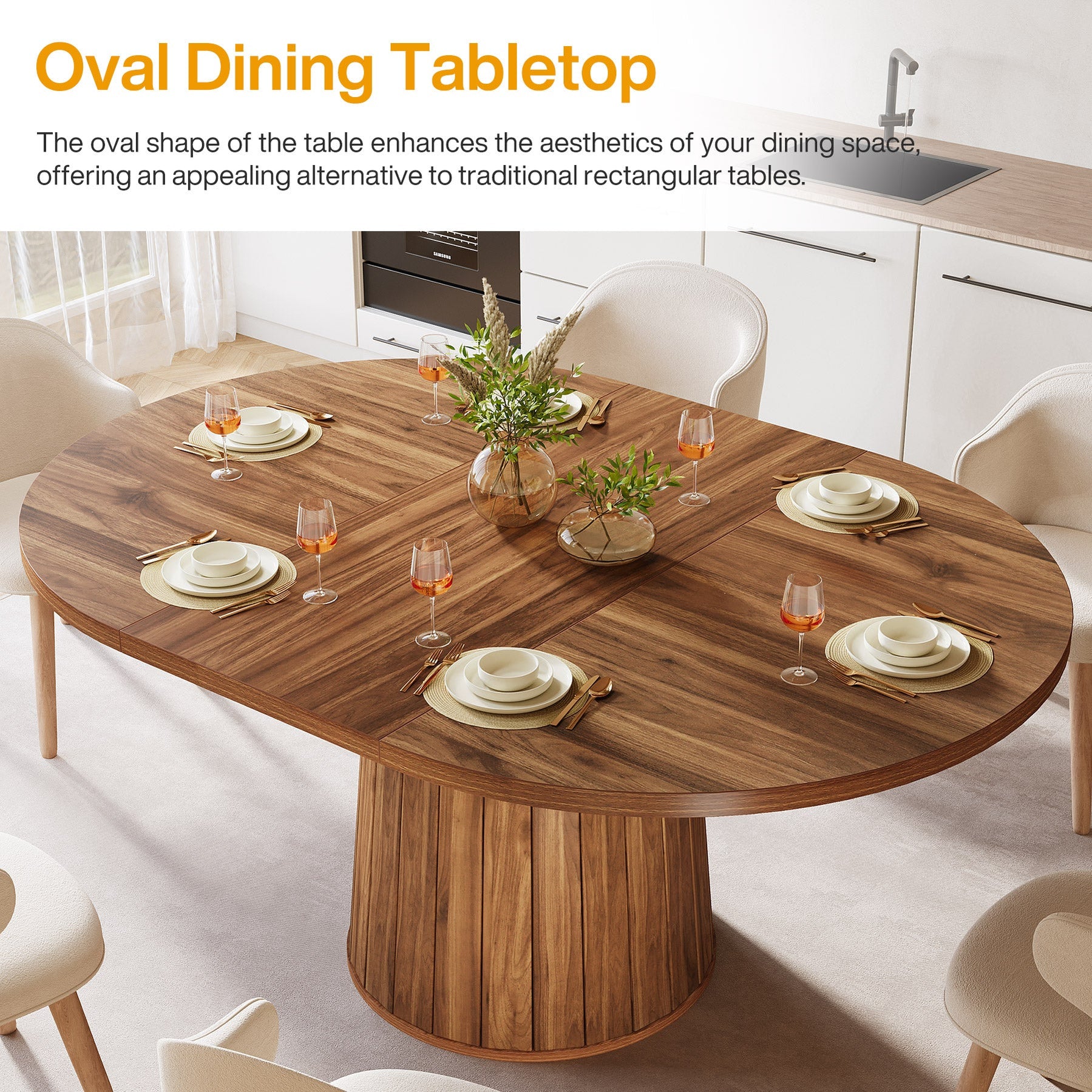 Tribesigns 55" Dining Table, Wood Oval Kitchen Dinner Table