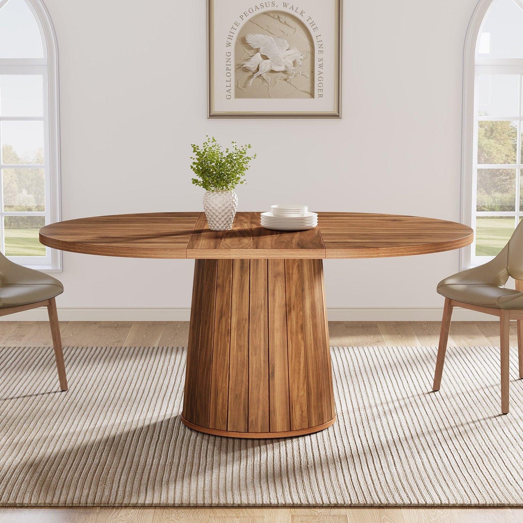 Tribesigns 55" Dining Table, Wood Oval Kitchen Dinner Table-Tribesigns