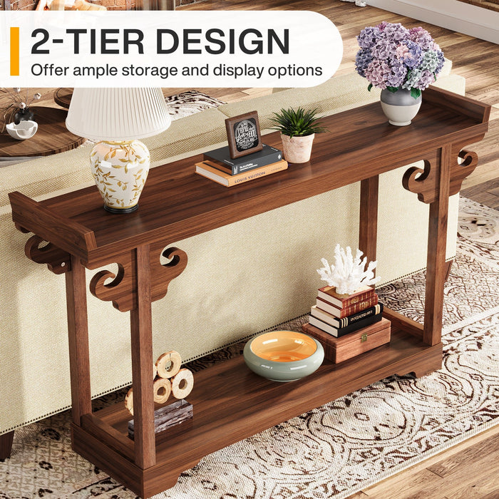 55 Inches Console Table, Farmhouse Sofa Table with 2-Tier Storage Shelves Tribesigns