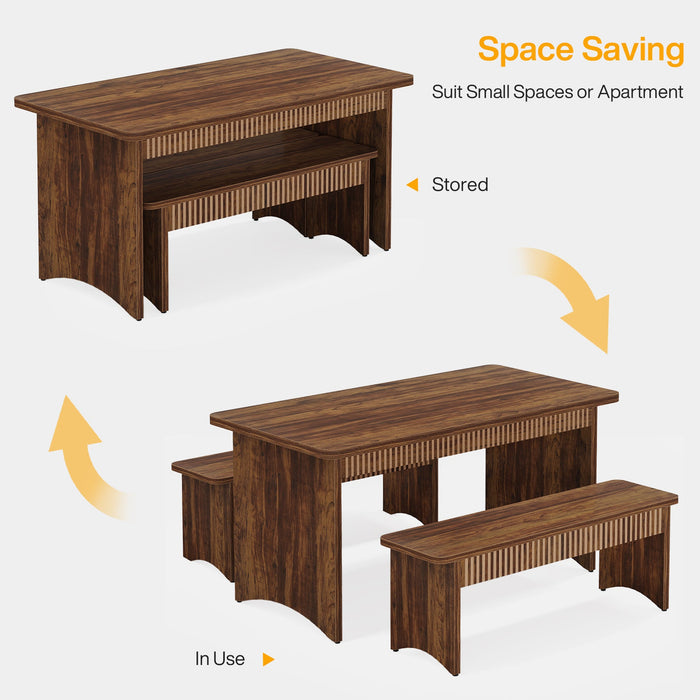 55" Kitchen Table with 2 Benches, 3 - Piece Dining Table Set for 4 - 6 People Tribesigns