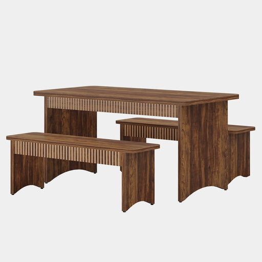 55" Kitchen Table with 2 Benches, 3 - Piece Dining Table Set for 4 - 6 People Tribesigns