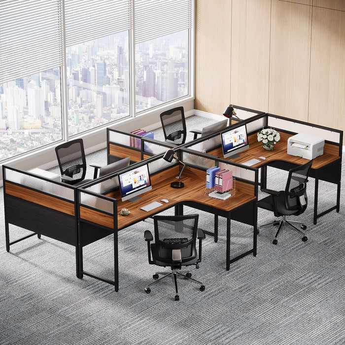 55" L - Shaped Computer Desk, Executive Desk Corner Office Desk with Baffle Plate Tribesigns