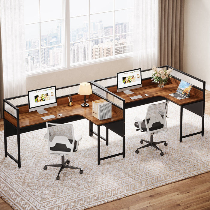 55" L - Shaped Computer Desk, Executive Desk Corner Office Desk with Baffle Plate Tribesigns