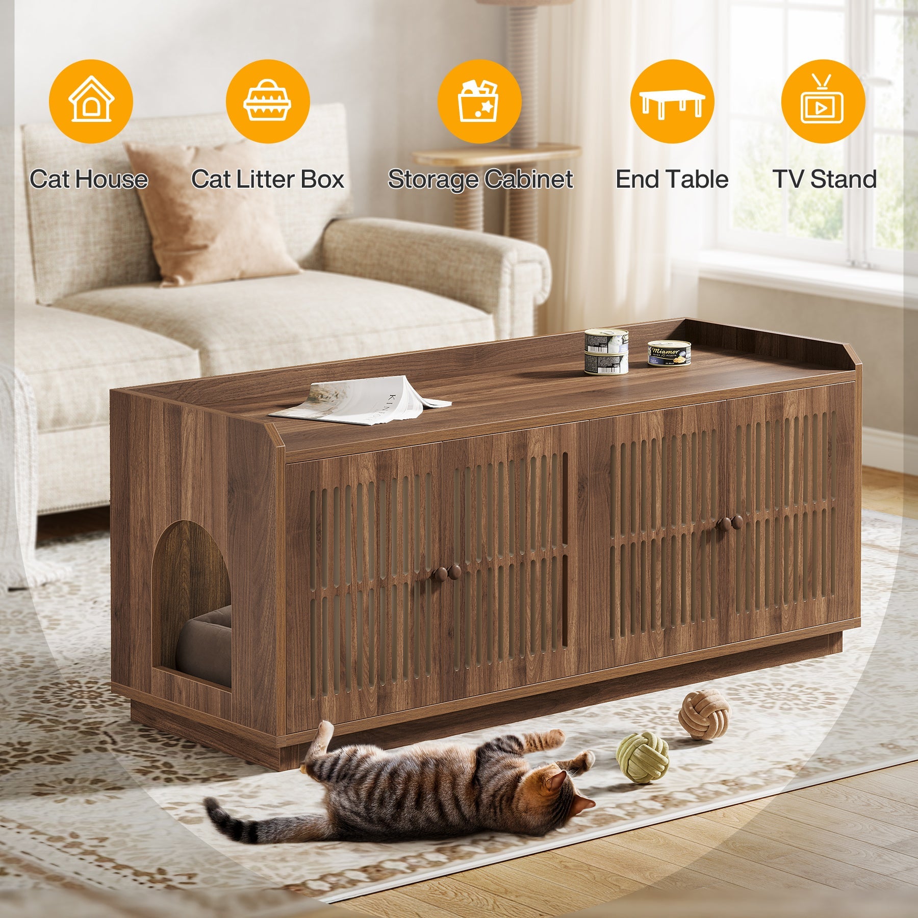Modern Cat House Furniture Cat Litter Box Cabinet Tribesigns 55