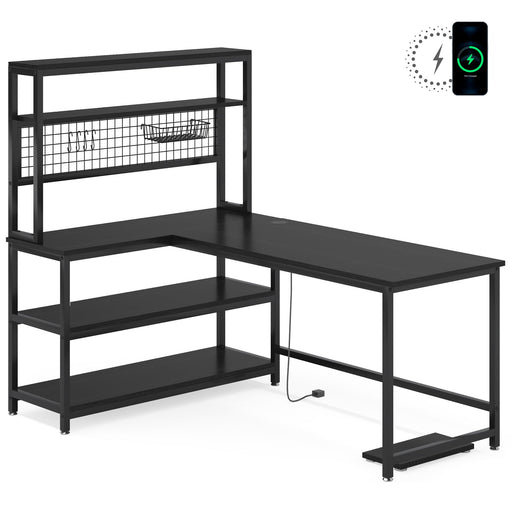 55" Reversible L - Shaped Desk with Wireless Charging & Shelves Tribesigns