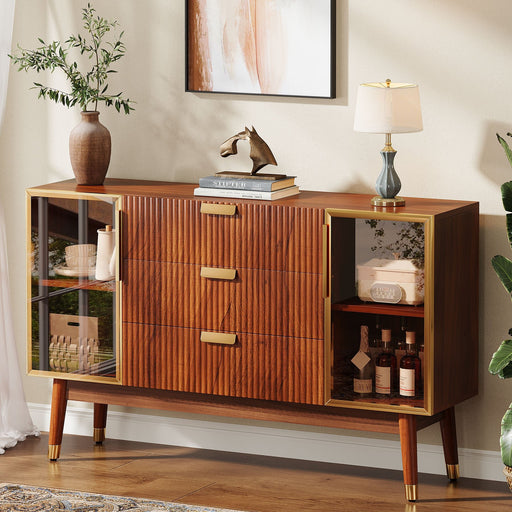 55" Sideboard Buffet, Mid - Century Buffet Storage Cabinet with 3 Drawers Tribesigns