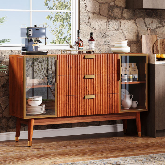 55" Sideboard Buffet, Mid - Century Buffet Storage Cabinet with 3 Drawers Tribesigns