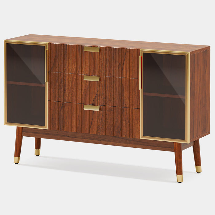 55" Sideboard Buffet, Mid - Century Buffet Storage Cabinet with 3 Drawers Tribesigns