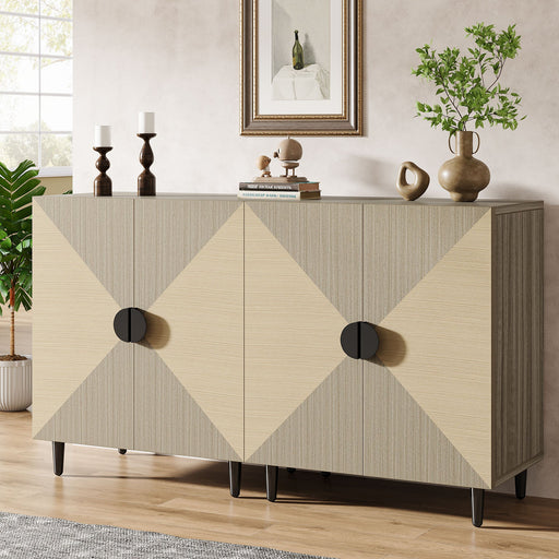 55" Sideboard Buffet, Set of 2 Storage Cabinet Credenza with Adjustable Shelves Tribesigns