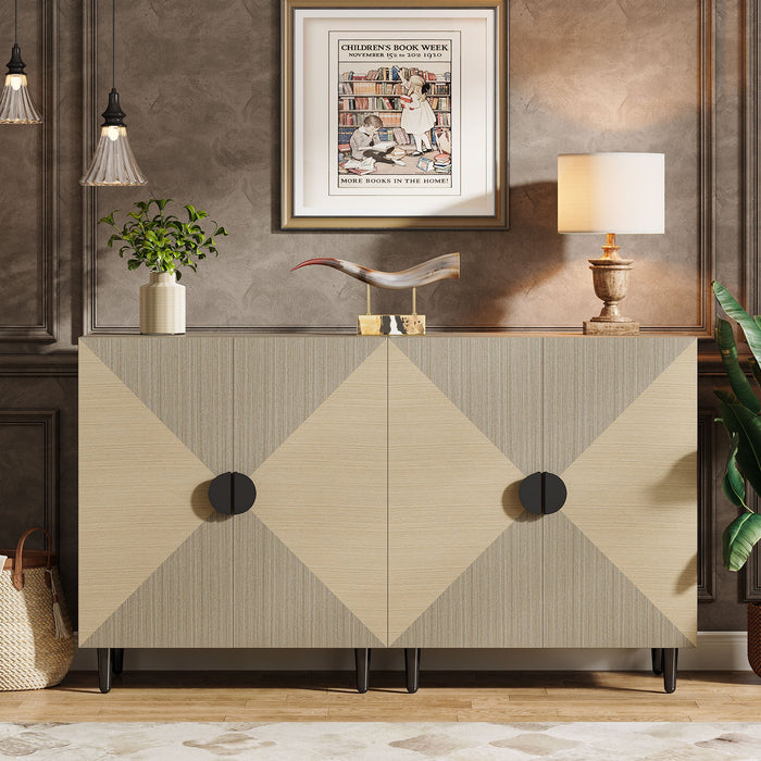 55" Sideboard Buffet, Set of 2 Storage Cabinet Credenza with Adjustable Shelves Tribesigns