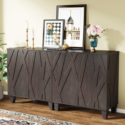 55" Sideboard Buffet Storage Credenza Cabinet with Solid Wood Legs Tribesigns