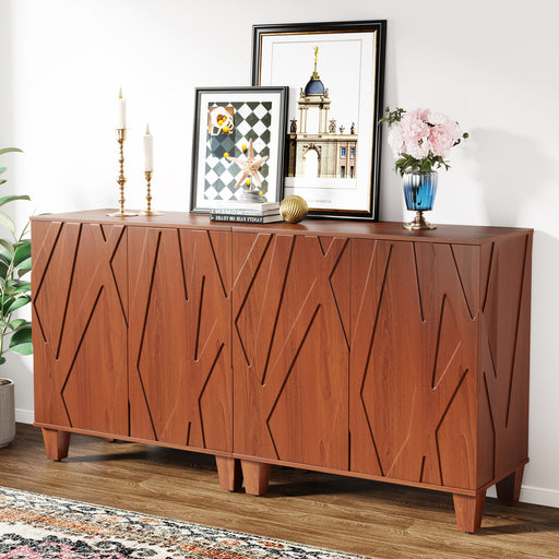 55" Sideboard Buffet Storage Credenza Cabinet with Solid Wood Legs Tribesigns