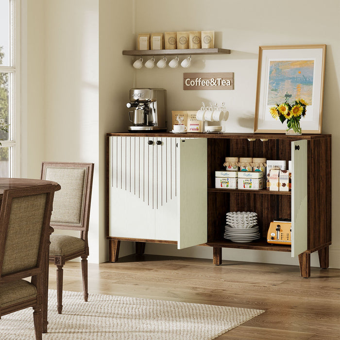 55" Sideboard Buffet, Wood Kitchen Storage Cabinet With 4 Doors Tribesigns