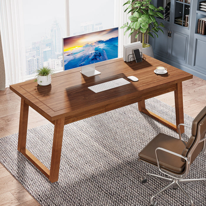 55" Wood Computer Desk, Mid - Century Modern Study Writing Table with Drawer Tribesigns