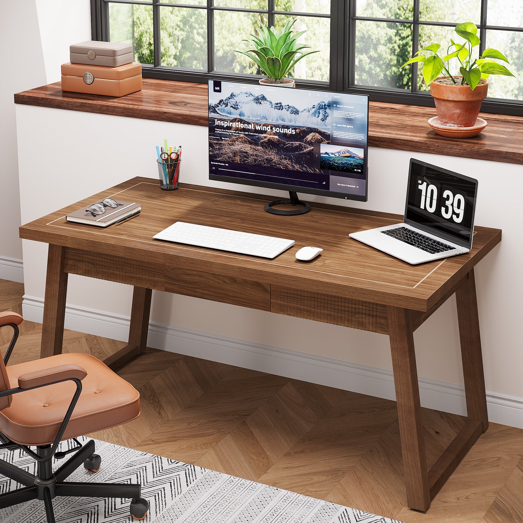 55" Wood Computer Desk with Drawer