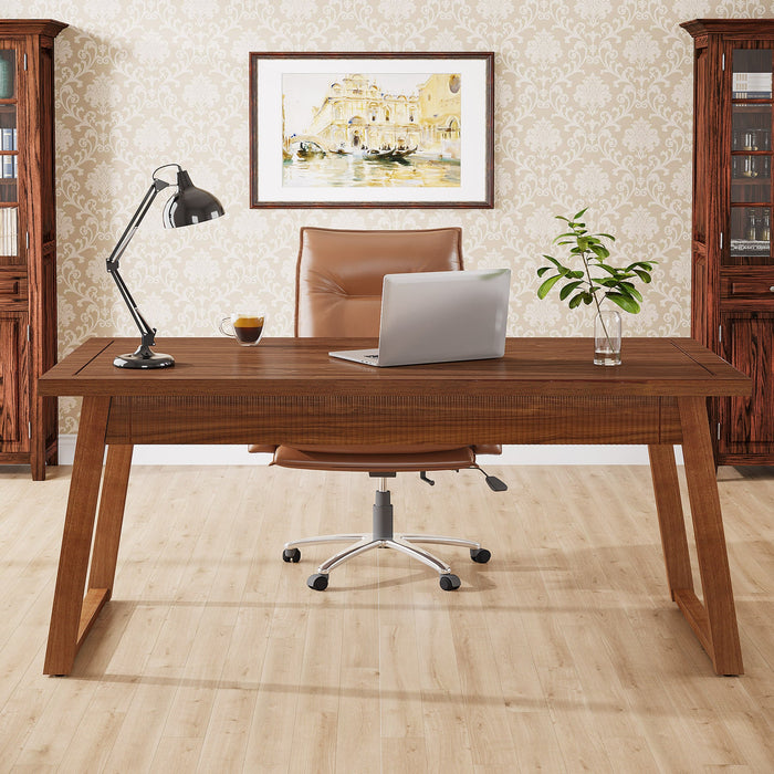 55" Wood Computer Desk, Mid - Century Modern Study Writing Table with Drawer Tribesigns