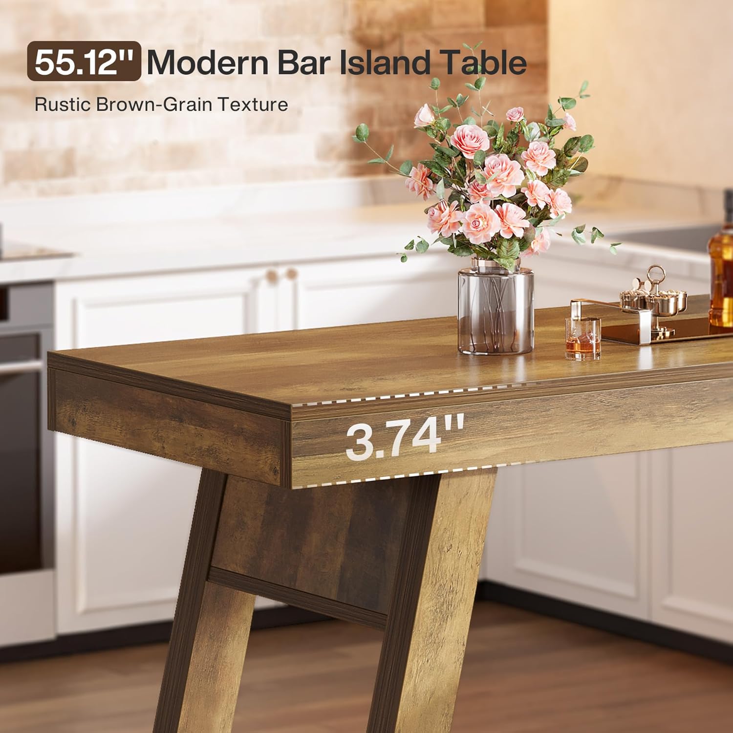 55.1" Bar Table, Vintage Counter Height Pub Table Home Bar Unit