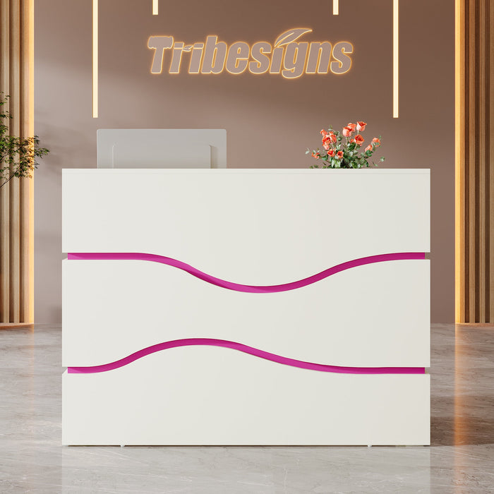 55.1" Reception Desk, Modern Front Desk Reception Counter with LED Lights Tribesigns