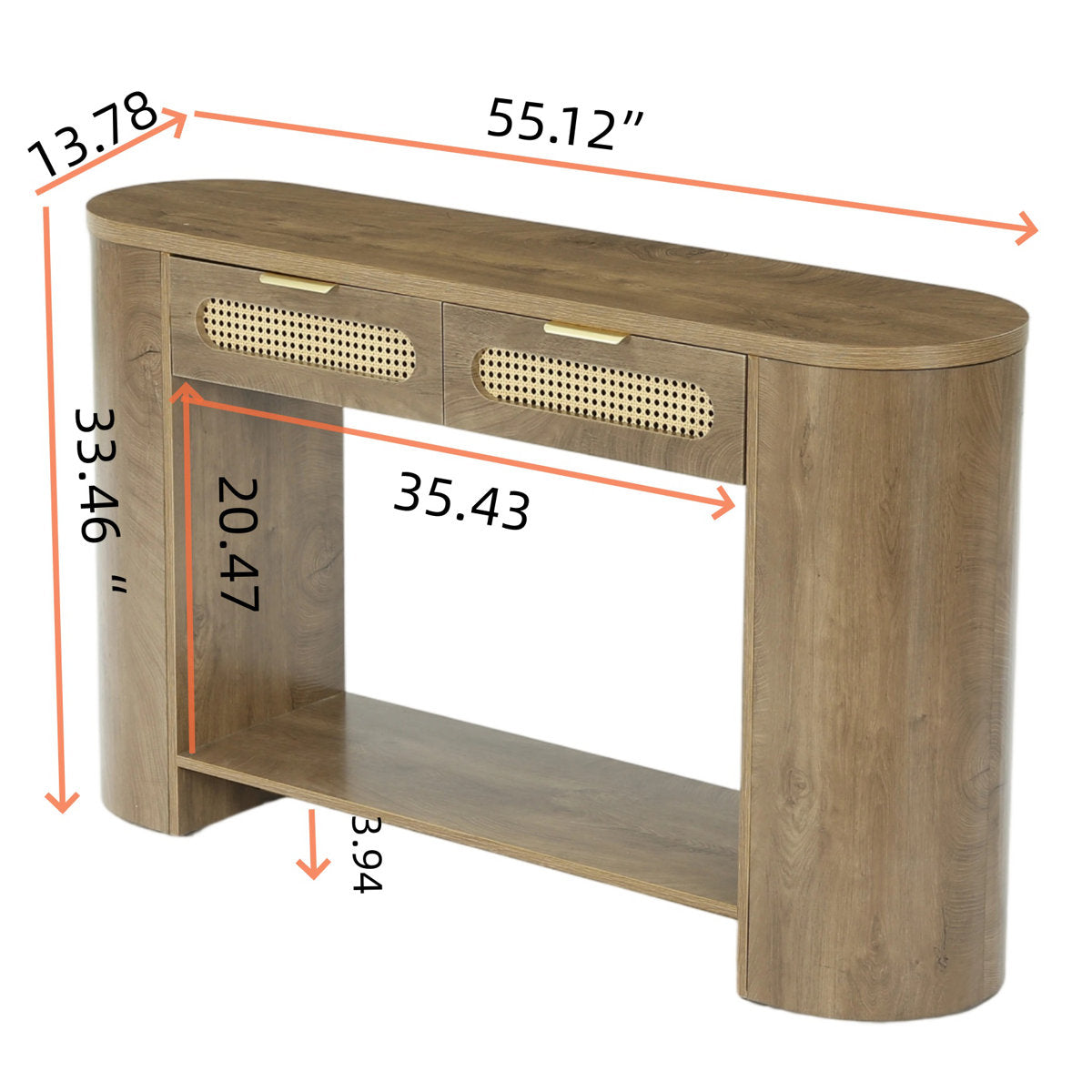 55" Console Table, Farmhouse Entryway Sofa Table With 2 Rattan Drawers & Shelf