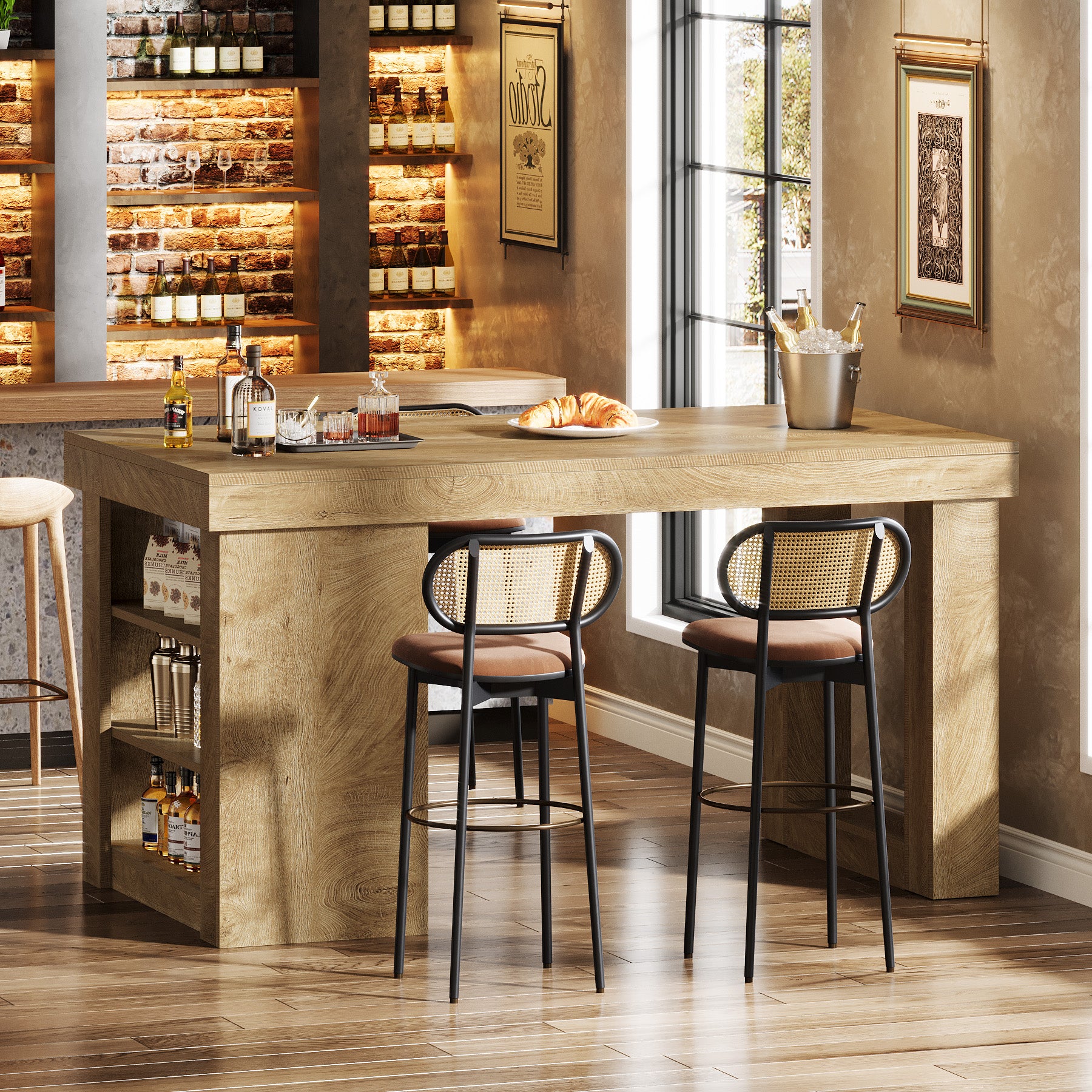 55" Bar Table, Large Counter Height Table Home Bar Furniture