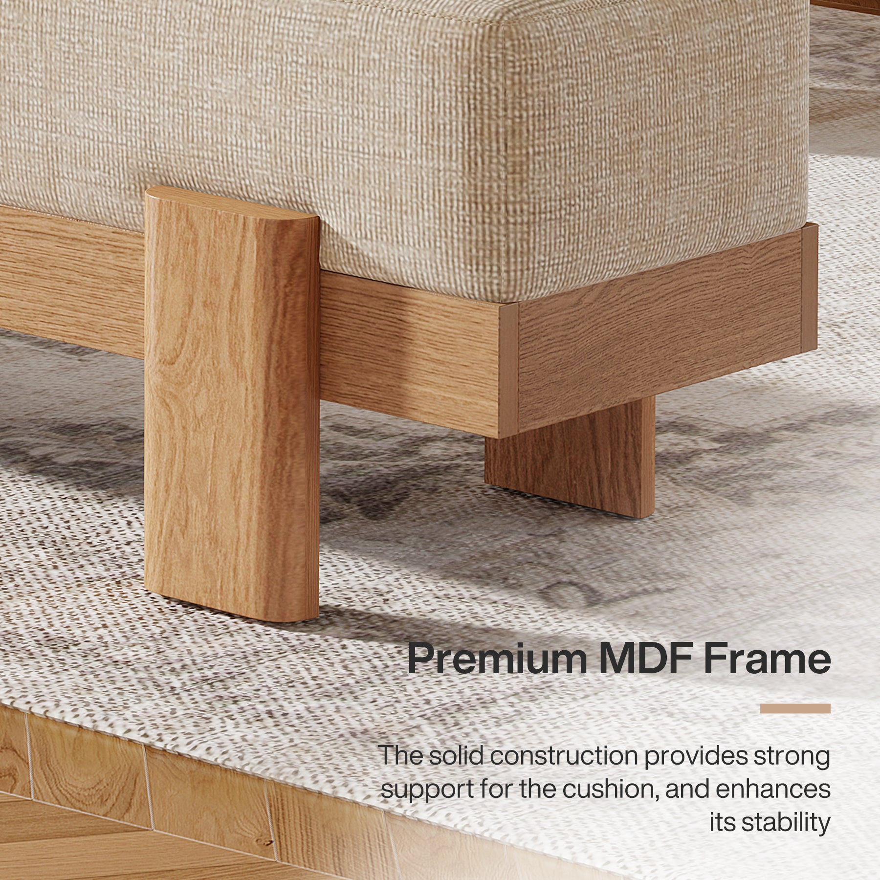 55" Dining Bench, Modern Upholstered Kitchen Benches with Fabric Padded Seat