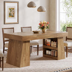 55" Dining Table, Wooden Kitchen Dinner Table with Storage Drawer for 4-6 People