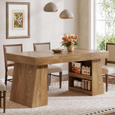55" Dining Table, Wooden Kitchen Dinner Table with Storage Drawer for 4-6 People 3