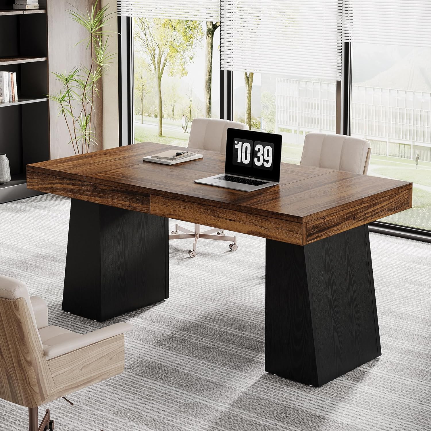 55" Executive Desk, Mid-Century Modern Home Office Computer Desk Workstation