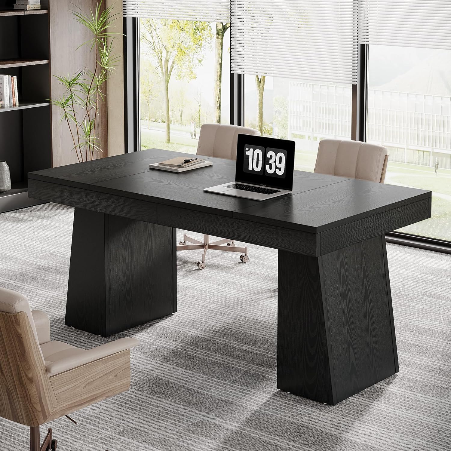 55" Executive Desk, Mid-Century Modern Home Office Computer Desk Workstation