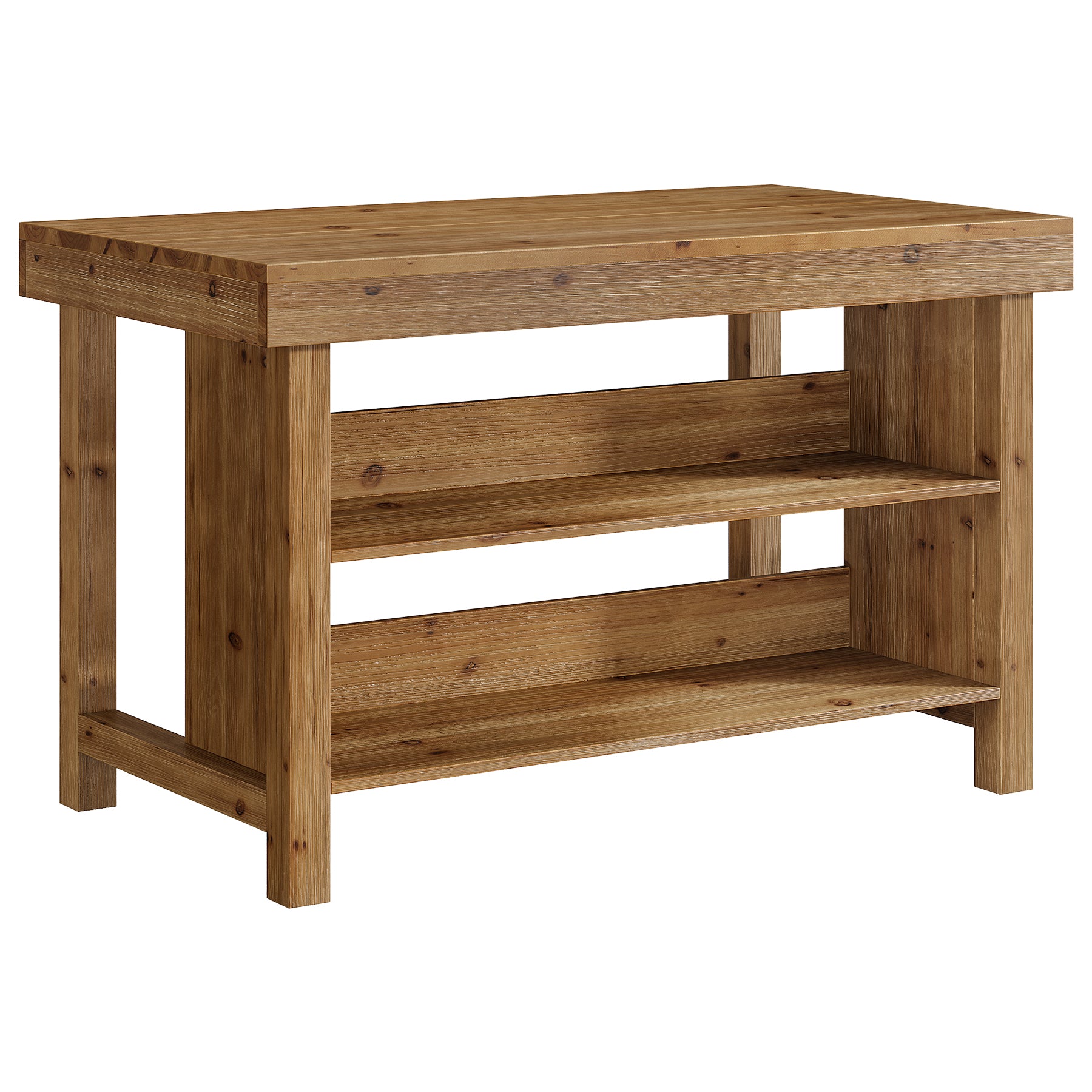 55" Farmhouse Bar Table, 3-Tier Solid Wood Bar Unit with Open Storage Shelves