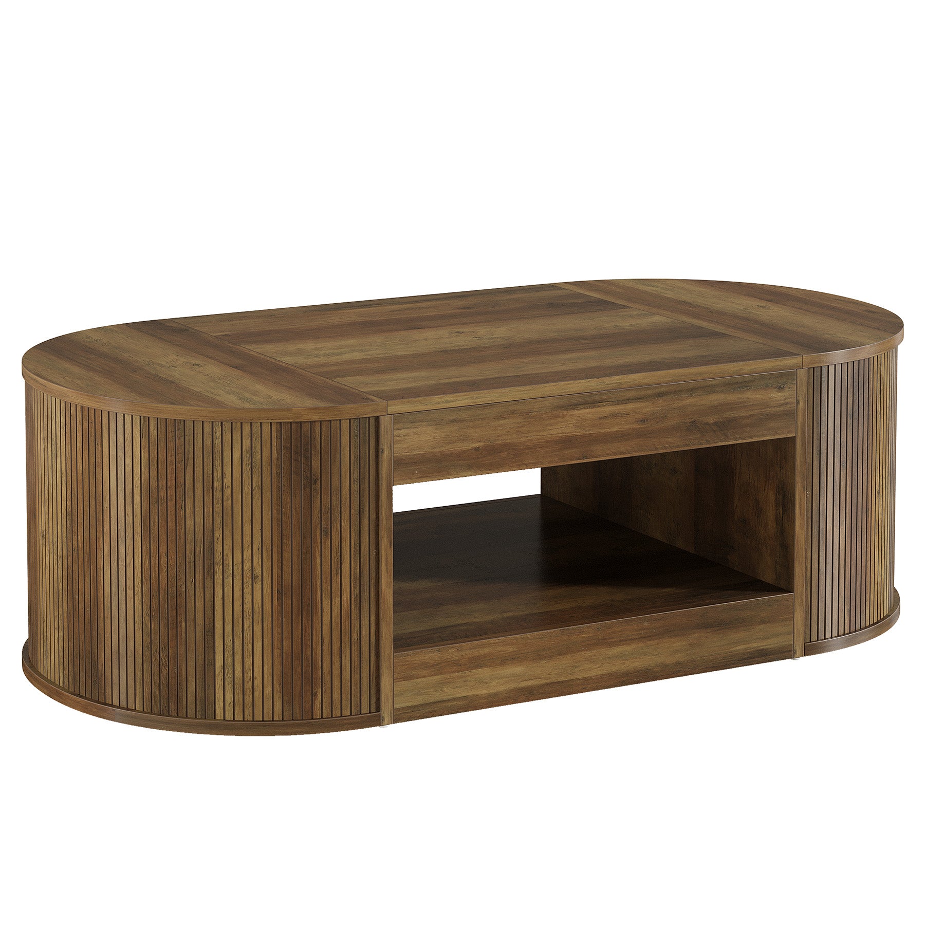 55" Farmhouse Coffee Table, 2-Tier Oval Center Table Tea Table  with Storage