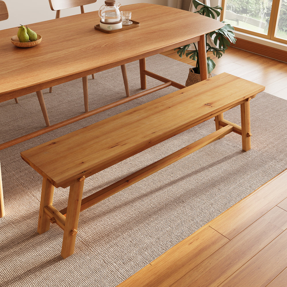 55" Farmhouse Dining Bench, Wood Kitchen Table Bench with Sturdy Frame-Tribesigns