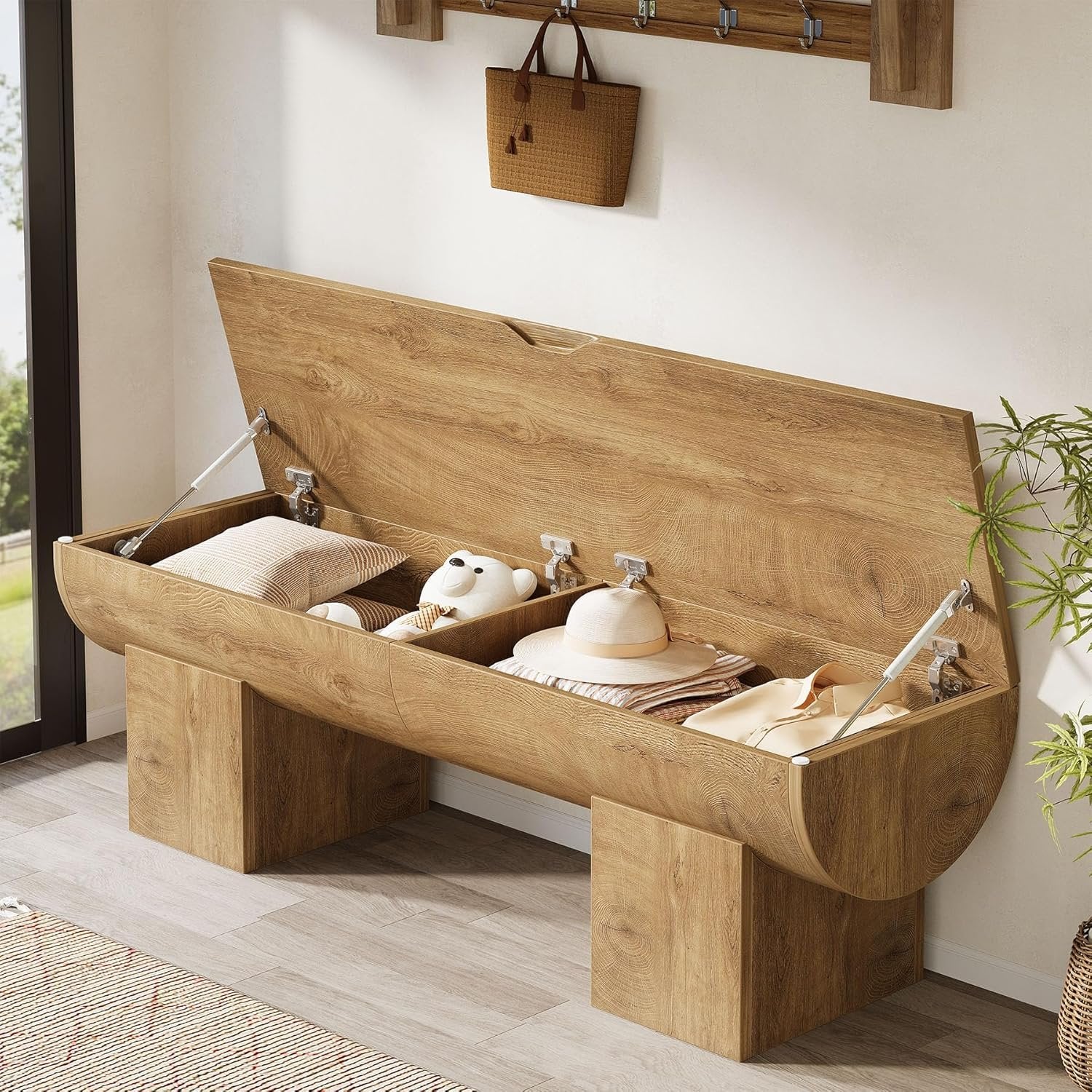 55" Farmhouse Storage Bench, Shoe Bench with Flip-Top Storage