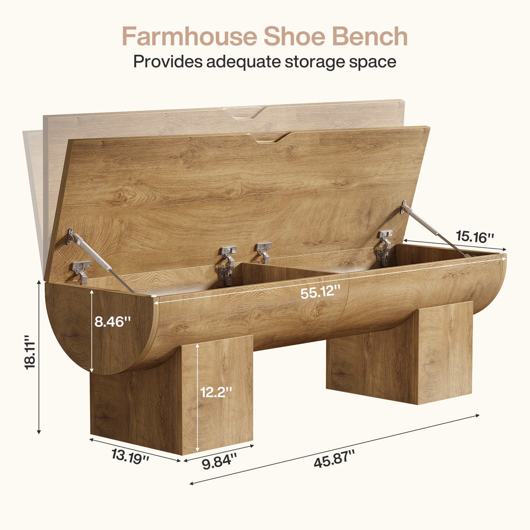 55" Farmhouse Storage Bench, Shoe Bench with Flip-Top Storage