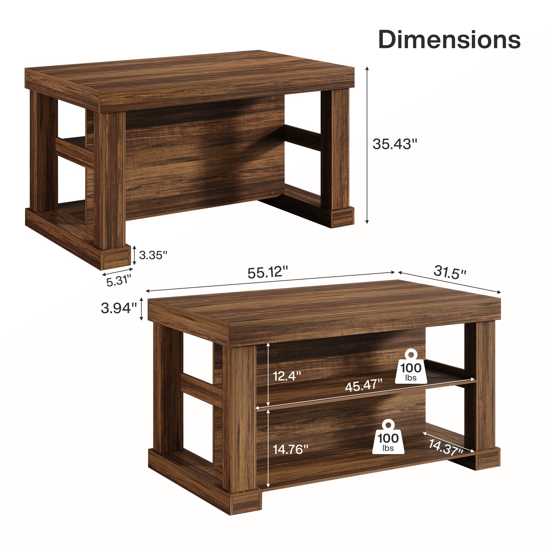 55" Home Bar Unit, 3-Tier Pub Table Liquor Cabinet with Storage Shelves