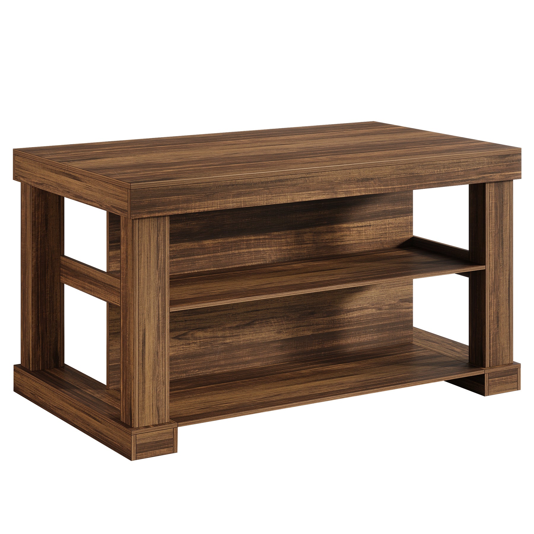 55" Home Bar Unit, 3-Tier Large Pub Table Modern Liquor Cabinet with Storage Shelves