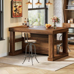 55" Home Bar Unit, 3-Tier Large Pub Table Modern Liquor Cabinet with Storage Shelves#Color_Rustic Brown