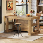 55" Home Bar Unit, 3 - Tier Pub Table Liquor Cabinet with Storage Shelves Tribesigns#Color_Light Brown