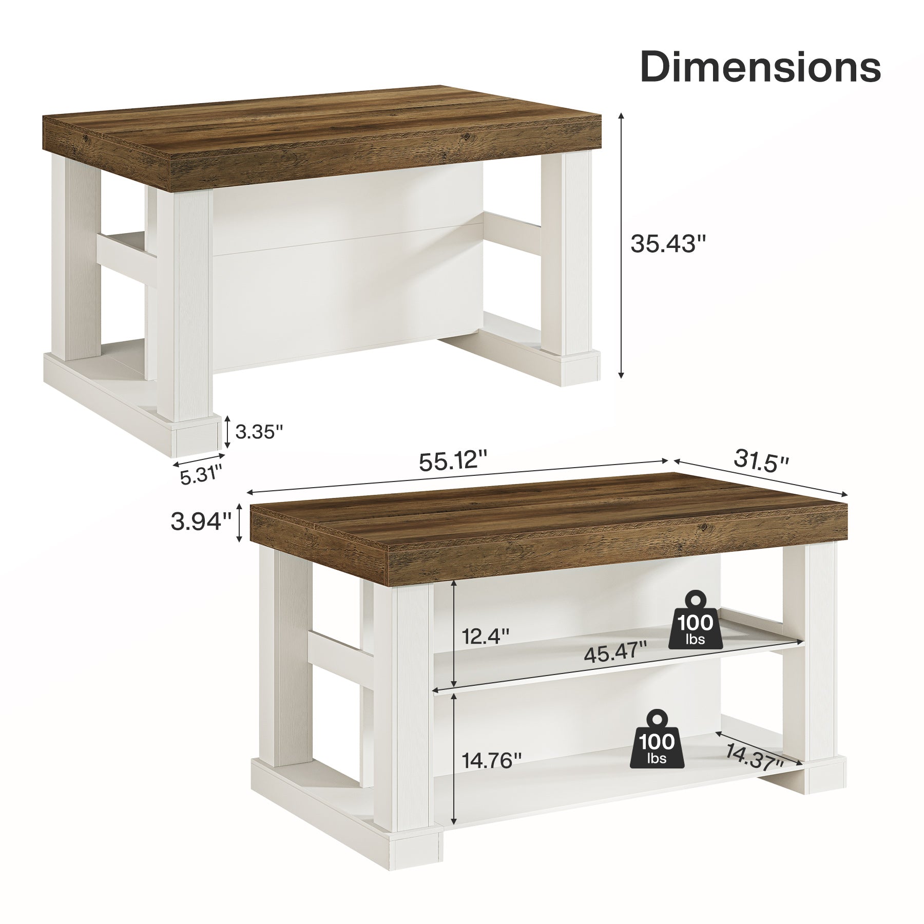 55" Home Bar Unit, 3-Tier Pub Table Liquor Cabinet with Storage Shelves