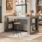 55" Home Bar Unit, 3-Tier Pub Table Liquor Cabinet with Storage Shelves#Color_Gray