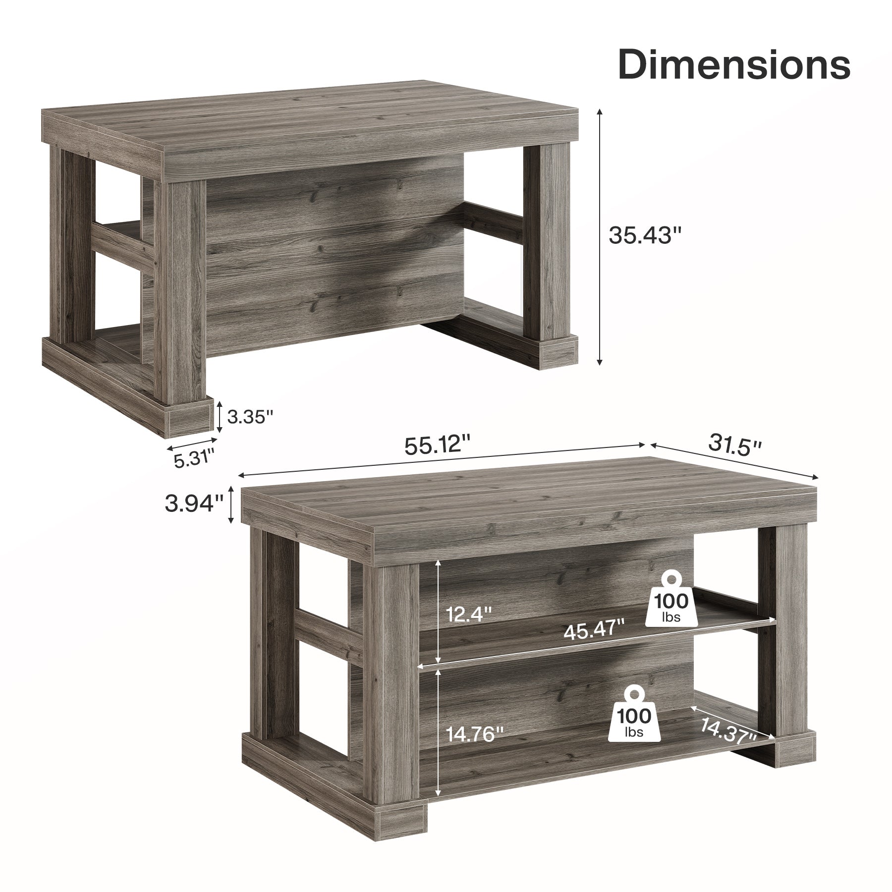 55" Home Bar Unit, 3-Tier Pub Table Liquor Cabinet with Storage Shelves