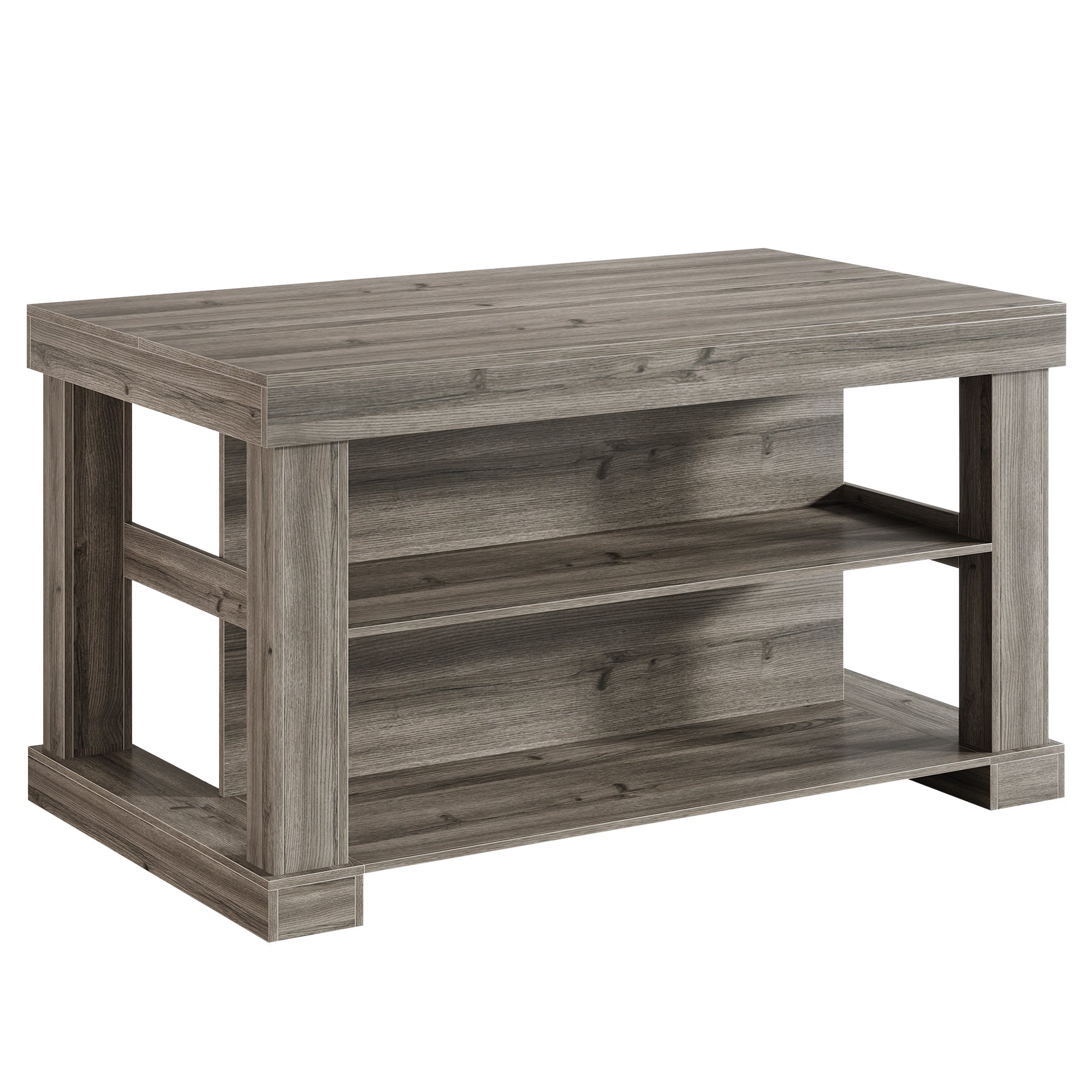 55" Home Bar Unit, 3-Tier Pub Table Liquor Cabinet with Storage Shelves